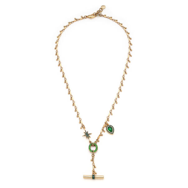 Mixed Star and Drop Stone Charm Gold Plated Chain Necklace - 1