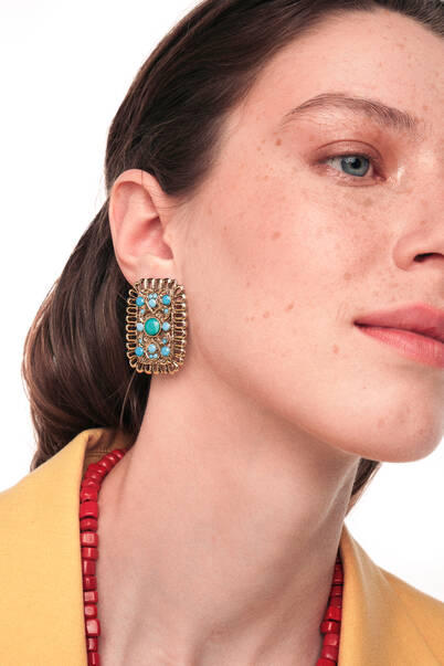Molly Turquoise Gold Plated Clip Earrings - 2