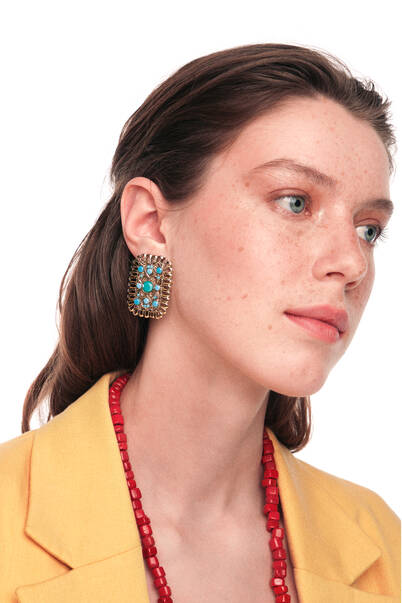 Molly Turquoise Gold Plated Clip Earrings - 3