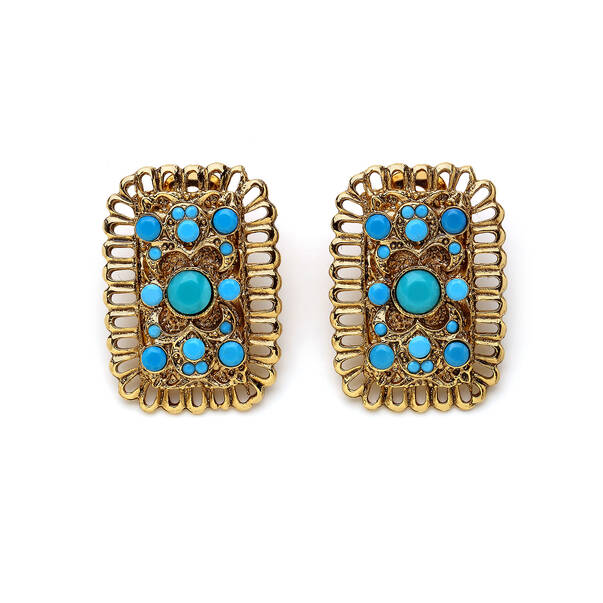 Molly Turquoise Gold Plated Clip Earrings - 1