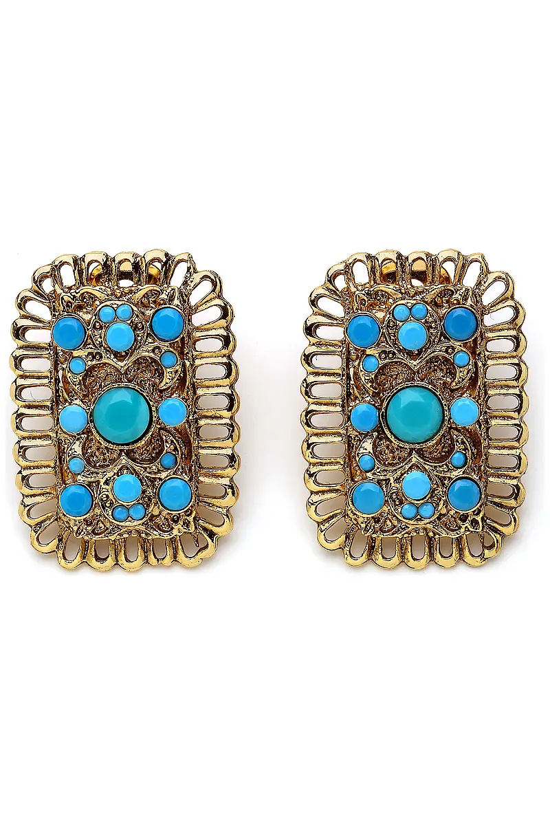 Molly Turquoise Gold Plated Clip Earrings