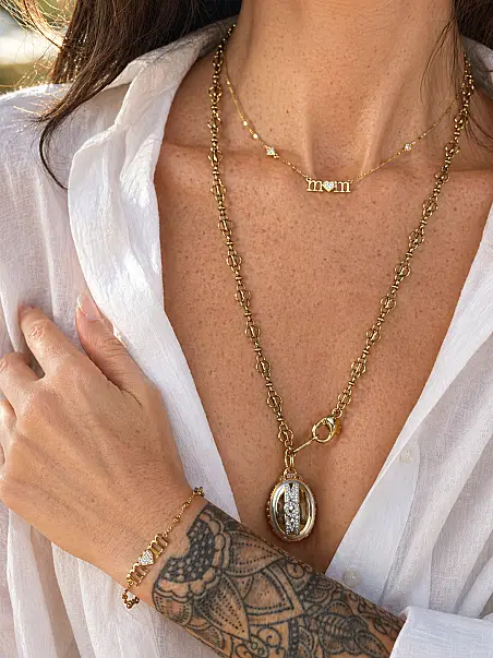 Mom & Heart Charm Gold Plated Chain Bracelet - 2