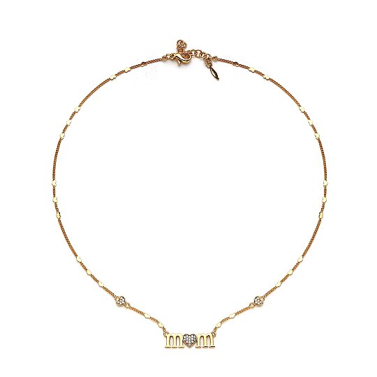 Mom & Heart Charm Gold Plated Chain Necklace - 
