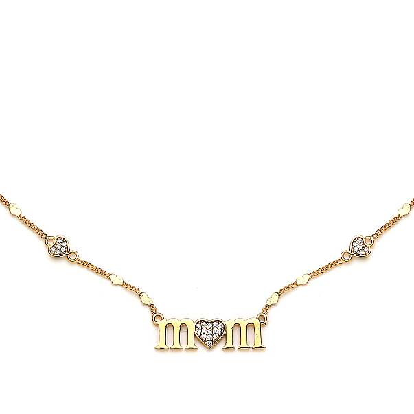 Mom & Heart Charm Gold Plated Chain Necklace - 4