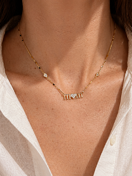 Mom & Heart Charm Gold Plated Chain Necklace - 2
