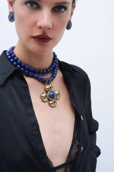 Moonlight Lapis Yonca Charm Abiye Lapis Kolye - 5