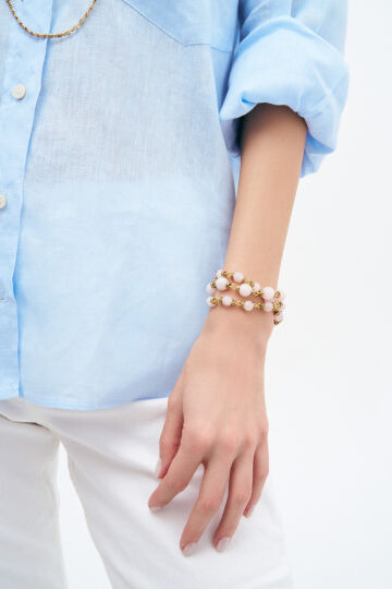 Moonlit Sea Pink Quartz Natural Stone Bracelet - (1)