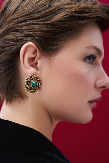 Moss Light Malachite Clip On Earrings - 
