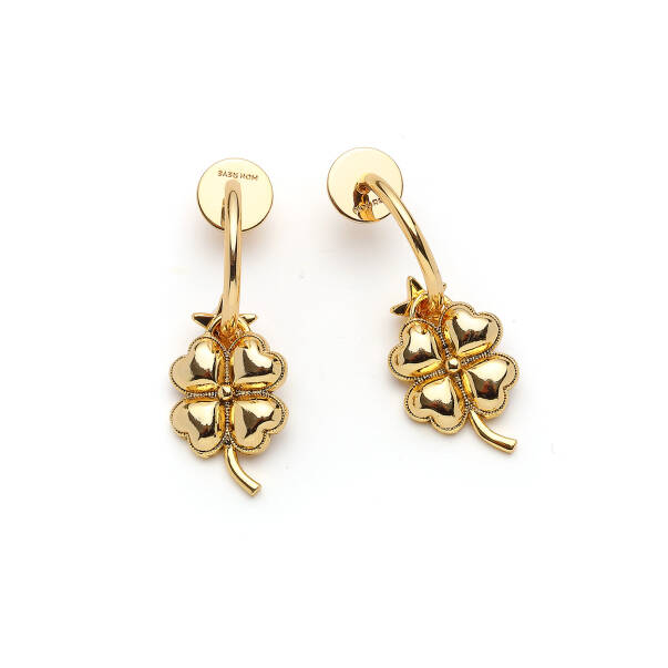 Musa Clover Charm Gold Plated Pinned Earrings - 1