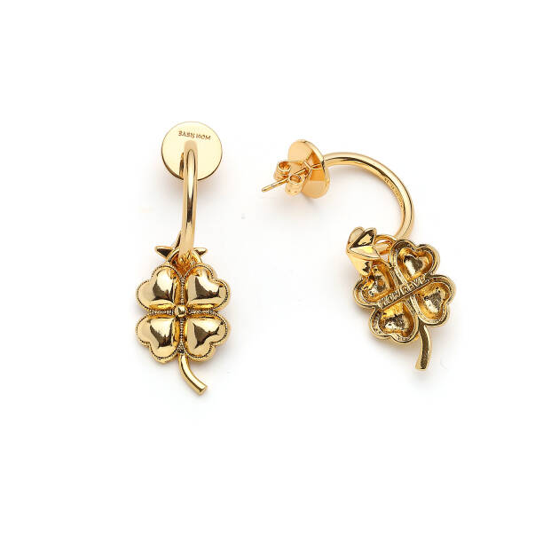 Musa Clover Charm Gold Plated Pinned Earrings - 2