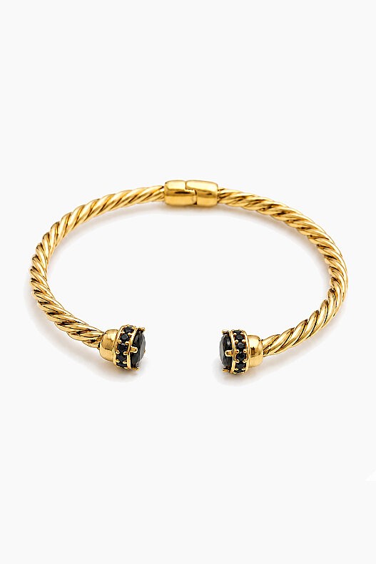 Muse Black Gold-Plated Black Zircon Cuff Bangle - 