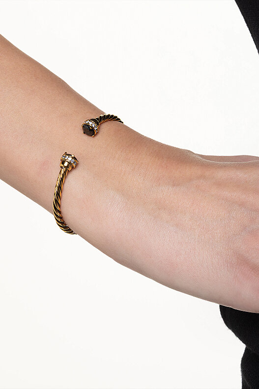Muse Black Gold-Plated Black Zircon Cuff Bangle - (1)