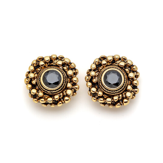 Muse Black Zircon Gold Plated Evening Clip-On Earrings 