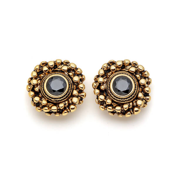 Muse Black Zircon Gold Plated Evening Clip-On Earrings - 1