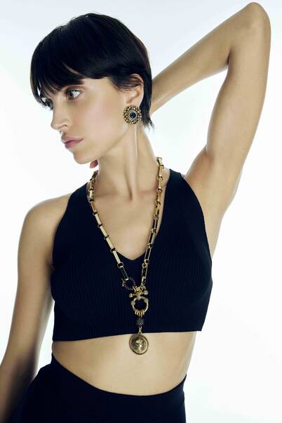 Muse Black Zircon Gold Plated Evening Clip-On Earrings - 2