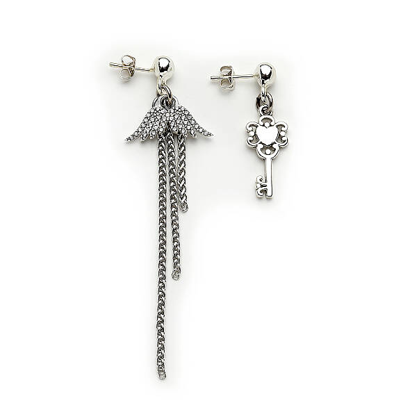 My Angel Wing & Key Charm Silver Plated Stud Earrings - 1