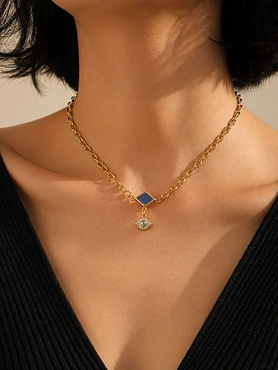 Mystara Ayna & Göz Charm Altın Kaplama Zincir Kolye - (1)