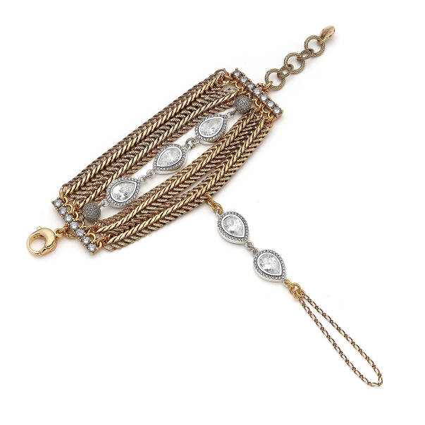 Mystic Drops Drop Zircon Stone Gold Plated Chain Hand Bracelets - 1