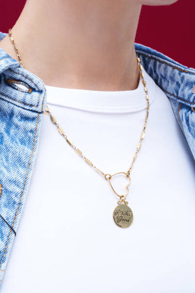 Nest Heart Charm Gold Plated Chain Necklace - 4