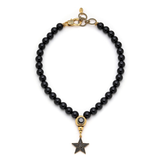 Night Glam Oniks Altın Kaplama Zirkon Yıldız Charm Kolye 
