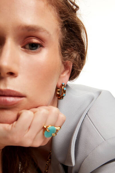Nina Turquoise Zircon Gold Plated Hoop Earrings - 6