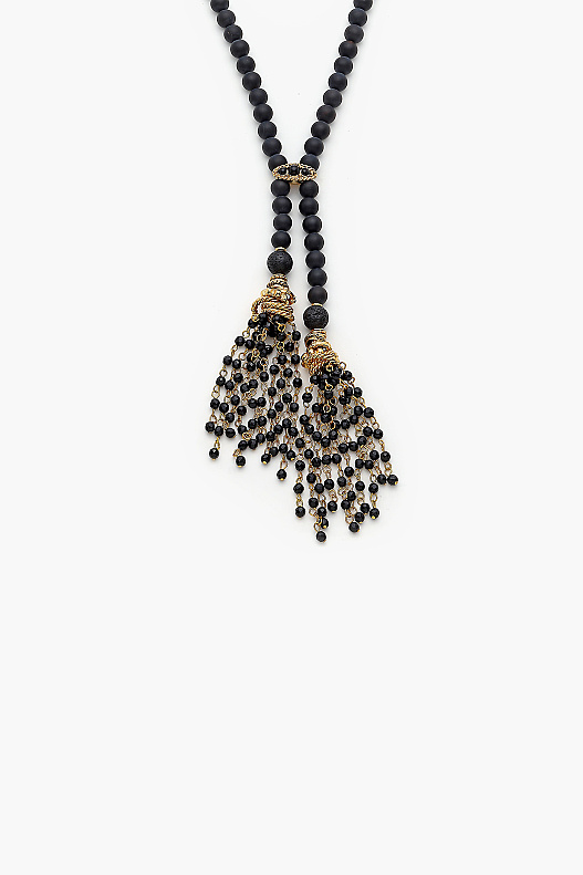 No Apologies Long Natural Onyx Tassel Necklace - (1)