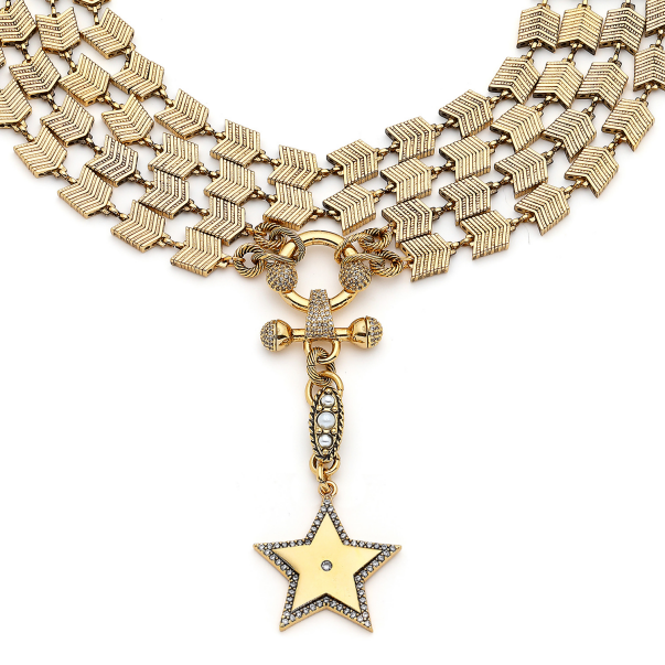 North Star Choker Altın Kaplama Yıldız Zirkon Charm Çoklu Zincir Kolye - 3