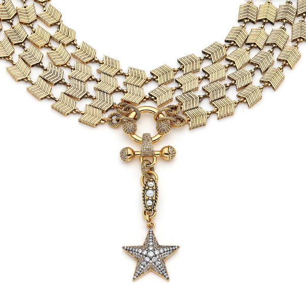 North Star Choker Gold Plated Star Zircon Charm Multi Chain Necklace - 4
