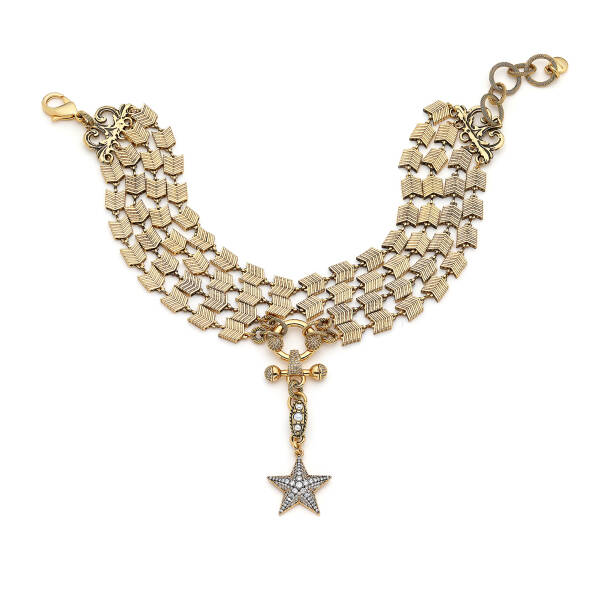 North Star Choker Gold Plated Star Zircon Charm Multi Chain Necklace - 1