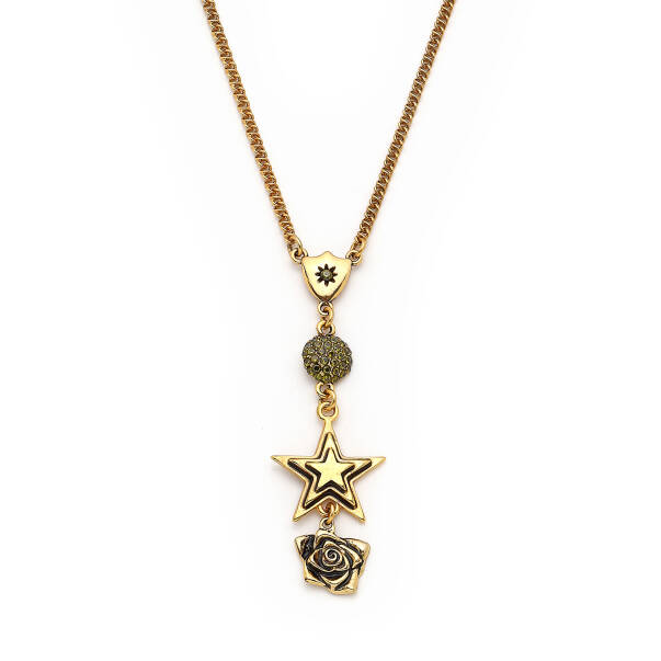 Nova Gold Plated Star, Rose Charm Chain Necklace - 2