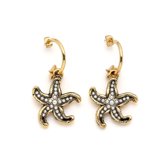 Ocean Breeze Star Pearl Charmed Pinned Earrings 