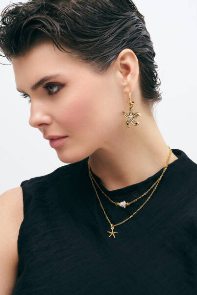 Ocean Breeze Star Pearl Charmed Pinned Earrings - 3