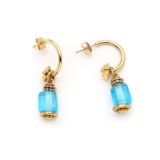 Oceaneva Glass Bead Gold Plated Pinned Earrings - 