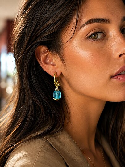 Oceaneva Glass Bead Gold Plated Pinned Earrings - (1)
