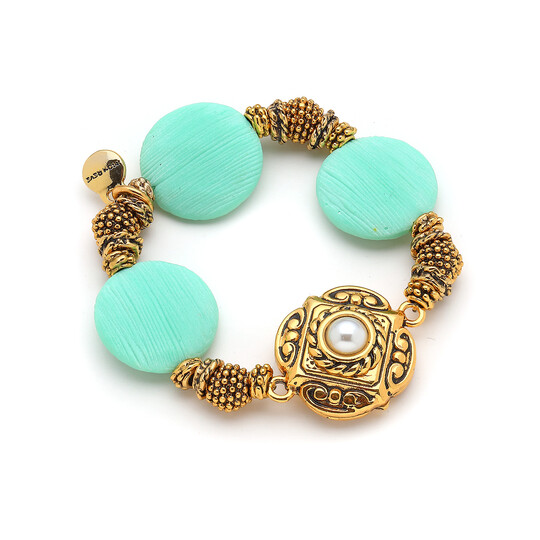 Oceanic Mica,imitation Pearl Gold Plated Charm Bracelet 