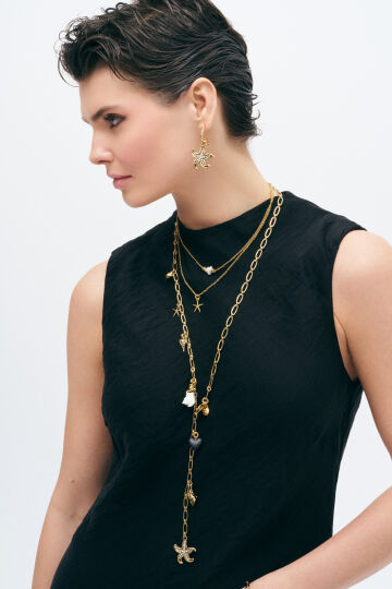 Oceanus Star, Heart and Seashell Charm Gold Plated Chain Necklace - (1)