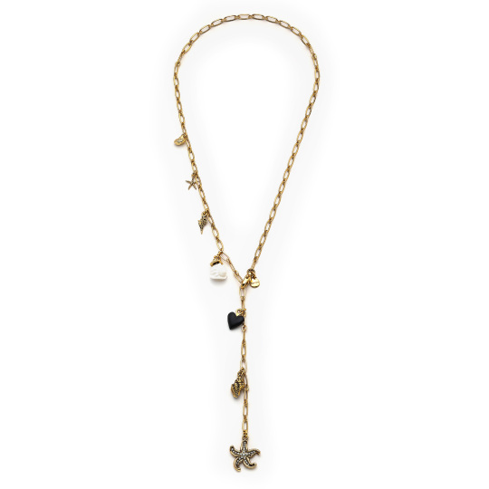 Oceanus Star, Heart and Seashell Charm Gold Plated Chain Necklace 