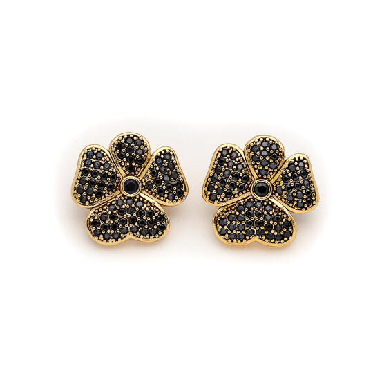 Olivia Gold Plated Clover Zircon Pinned Earrings 