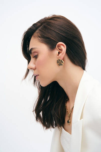 Olivia Gold Plated Clover Zircon Pinned Earrings - 2