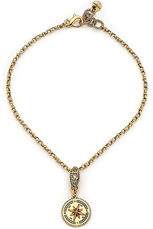 Oriented Gold Plated Compass Charm Chain Necklace 