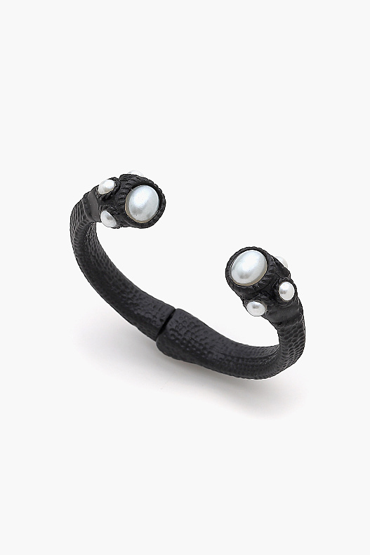 Orion Black-Plated Cuff Bangle with Pearl Details - 