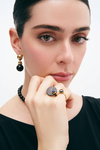 Orion Onyx Natural Stone Gold Plated Pinned Earrings - 3