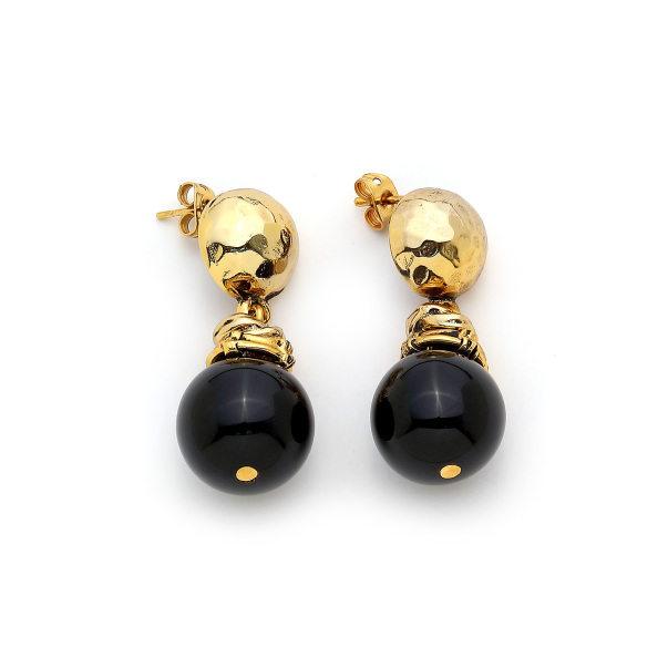 Orion Onyx Natural Stone Gold Plated Pinned Earrings - 1