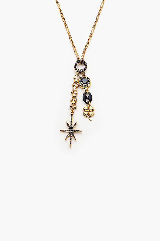 Own It Gold-Plated Black Zircon Chain Necklace with Star Charm - (1)