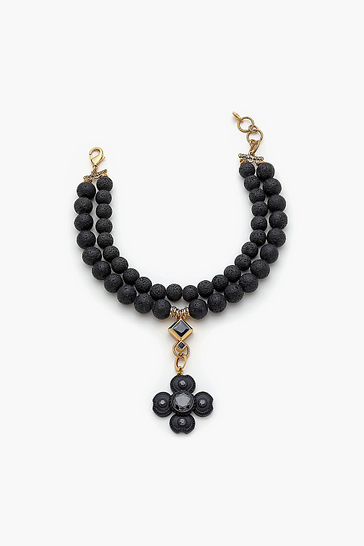 Own It Gold-Plated Natural Onyx Necklace with Clover Charm - 