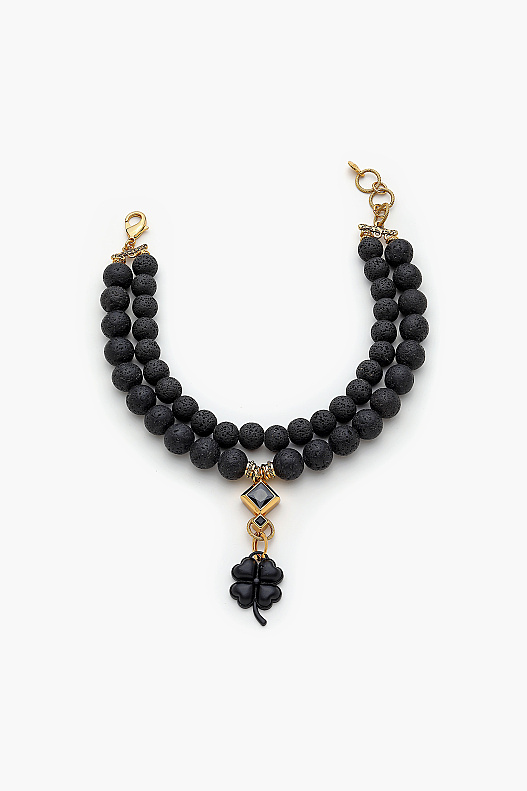 Own It Yonca Charm Oniks Doğaltaş Altın Kaplama Kolye - 