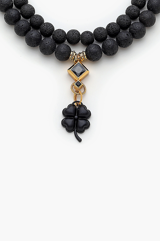 Own It Yonca Charm Oniks Doğaltaş Altın Kaplama Kolye - (1)