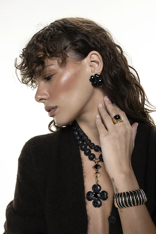Own It Yonca Charm Oniks Doğaltaş Altın Kaplama Kolye - (1)