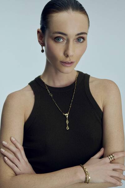 Padma Zircon Gold Plated Charm Chain Necklace - 2