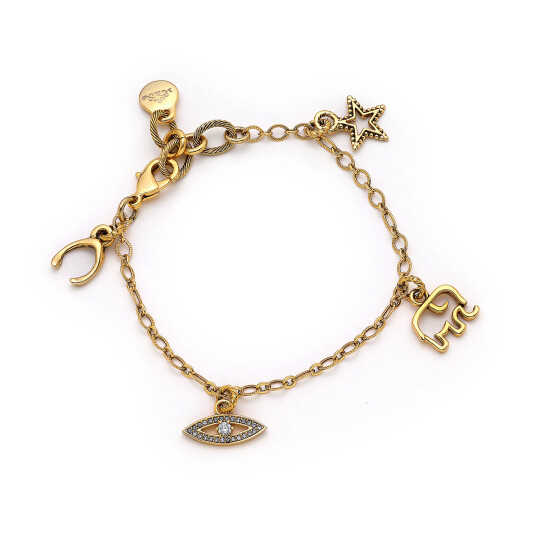 Pansy Gold Plated Eye Star Charm Chain Bracelet 
